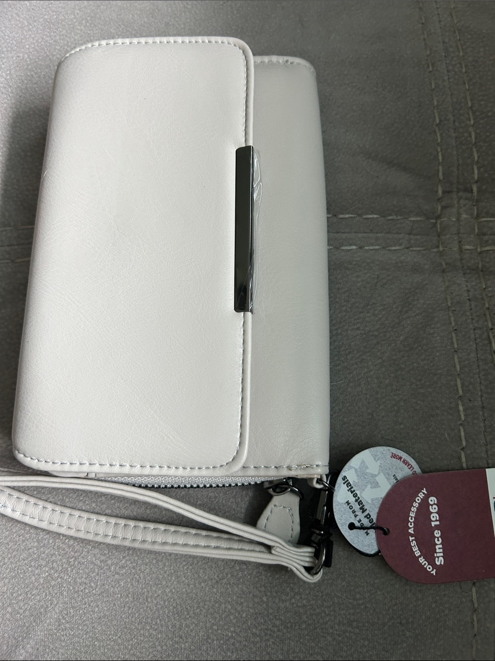 mundi White Wristlet Clutch with Silver Accent